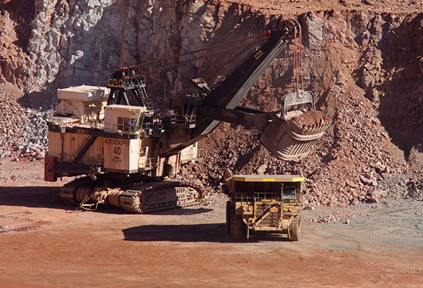 Electric Shovel, P&H 4100XPB, and Mine Haul Truck, Cat 793D, Morenci, Arizona