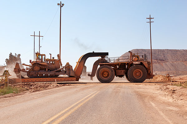 Caterpillar heavy hauler with dozer on lowboy, Morenci, Arizona
