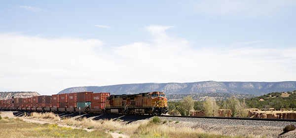 BNSF locomotives decending Abo Pass, New Mexico