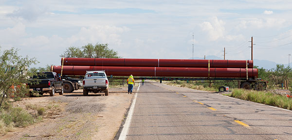 Truck loaded with 3 ft pipe for natural gas pipeline  Arizona