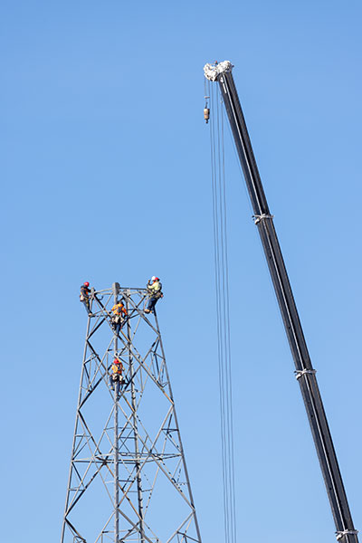 Crew Building Tower on SunZia Transmission Line, Arizona