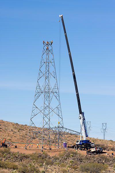Crew Building Tower on SunZia Transmission Line, Arizona