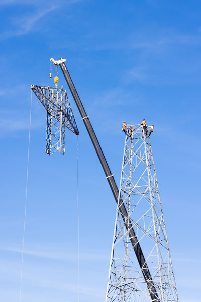 Crew Building Tower on SunZia Transmission Line, Arizona