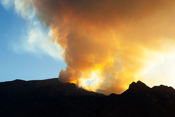  Smoke from Frye Fire south of Safford backlit with evening sun,  Arizona