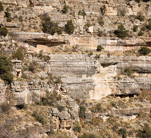 Cliff Dwelling Ruins under Rim, Walnut Canyon National Monument, Arizona